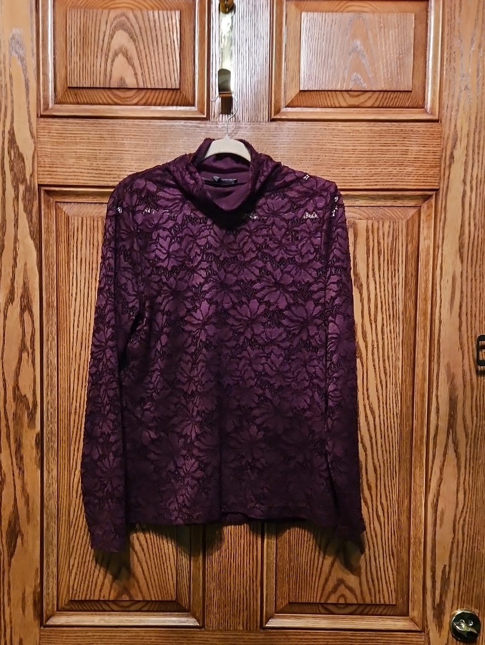 White House Black Market Deep Plum Lace Long-Sleeve Top